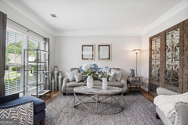960 Pebblestone Ct, Alpharetta, GA 30009 - living area with wood finished floors, ornamental molding, and baseboards
