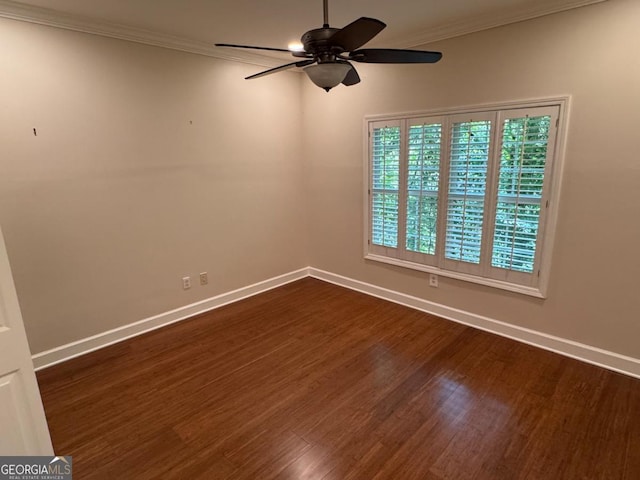 3047 Lenox Rd NE Unit 2105, Atlanta, GA 30324 - unfurnished room with ceiling fan, baseboards, dark wood finished floors, and ornamental molding