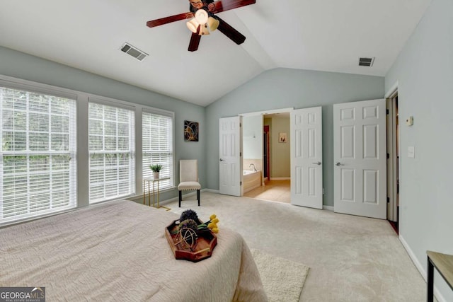 475 Bayswater Way, Suwanee, GA 30024 - unfurnished bedroom with vaulted ceiling, light carpet, ensuite bathroom, and a ceiling fan
