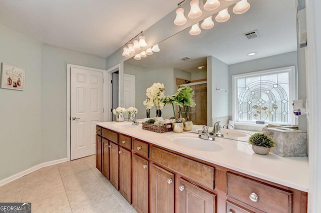475 Bayswater Way, Suwanee, GA 30024 - full bath with double vanity, a stall shower, and tile patterned flooring