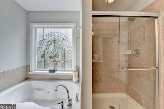 475 Bayswater Way, Suwanee, GA 30024 - bathroom with a stall shower and a whirlpool tub
