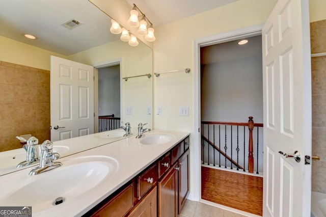 475 Bayswater Way, Suwanee, GA 30024 - full bath with double vanity, tile patterned flooring, and recessed lighting