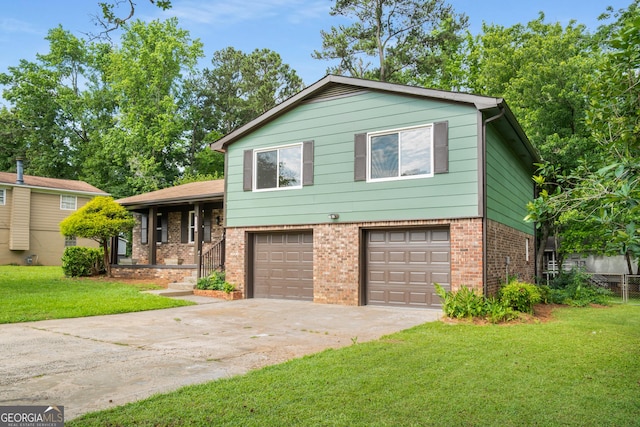 7455 Dover Ct, Riverdale, GA 30274 - split level home featuring an attached garage, driveway, a front lawn, and brick siding