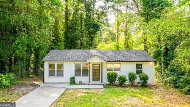 398 Baker Cir NW, Atlanta, GA 30318 - ranch-style home with crawl space, a front lawn, and a shingled roof