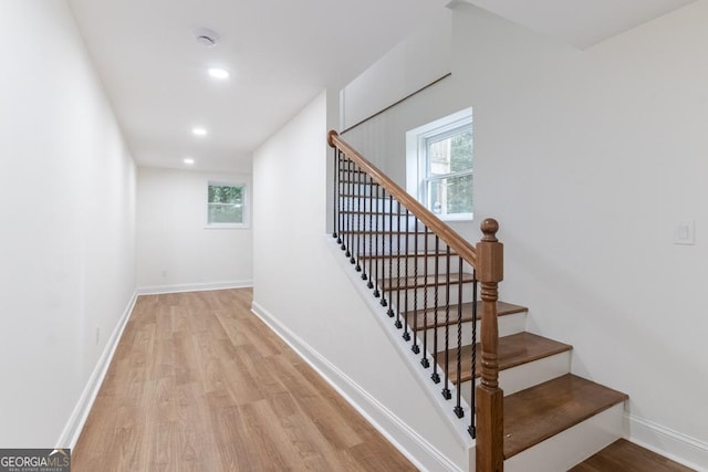 398 Baker Cir NW, Atlanta, GA 30318 - staircase with wood finished floors, recessed lighting, and baseboards