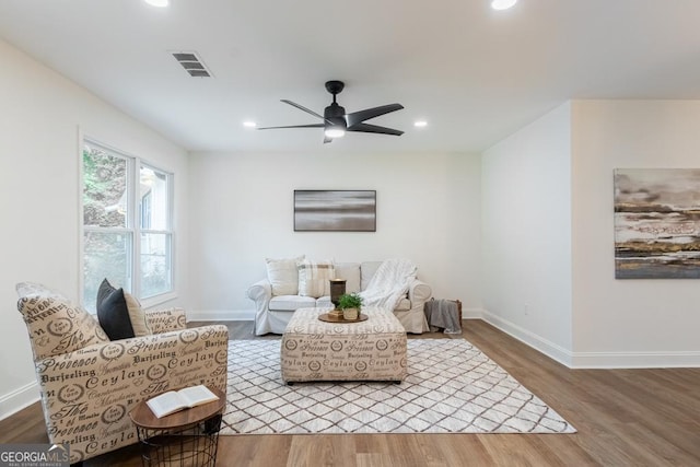 398 Baker Cir NW, Atlanta, GA 30318 - living area with wood finished floors, recessed lighting, baseboards, and ceiling fan