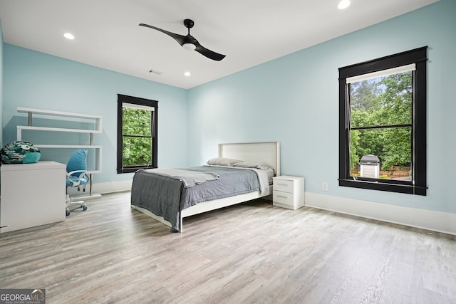 2804 Skyland Dr NE, Brookhaven, GA 30341 - bedroom featuring wood finished floors, baseboards, a ceiling fan, and recessed lighting