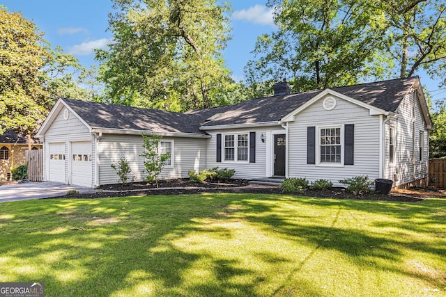 2701 Log Cabin Dr SE, Atlanta, GA 30339 - ranch-style house featuring a chimney, a garage, asphalt driveway, and a shingled roof