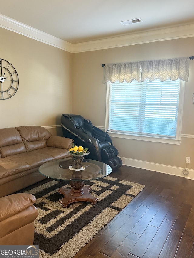 1869 Schofield Dr, Hampton, GA 30228 - living area with crown molding, dark wood finished floors, and baseboards