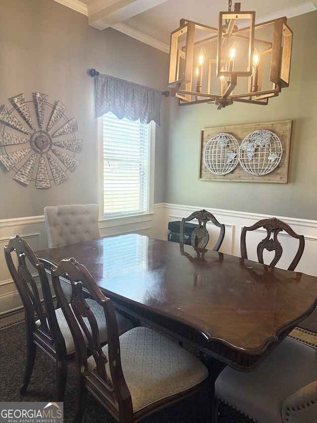 1869 Schofield Dr, Hampton, GA 30228 - dining area featuring crown molding, wainscoting, a decorative wall, and a chandelier