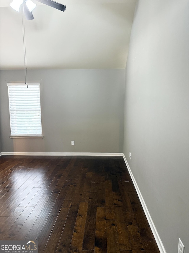 1869 Schofield Dr, Hampton, GA 30228 - empty room featuring ceiling fan, dark wood-style floors, and lofted ceiling