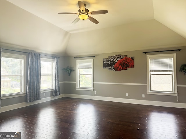 1869 Schofield Dr, Hampton, GA 30228 - empty room featuring lofted ceiling, dark wood finished floors, and ceiling fan