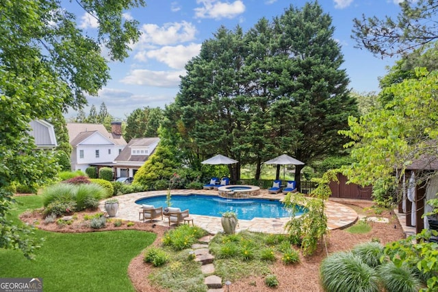 3903 Hazelhurst Dr, Marietta, GA 30066 - view of pool with a patio area, a pool with connected hot tub, and a yard
