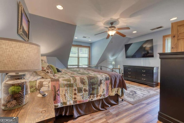 602 Mill Ridge Rd, Hiawassee, GA 30546 - bedroom with wood finished floors, recessed lighting, and a ceiling fan