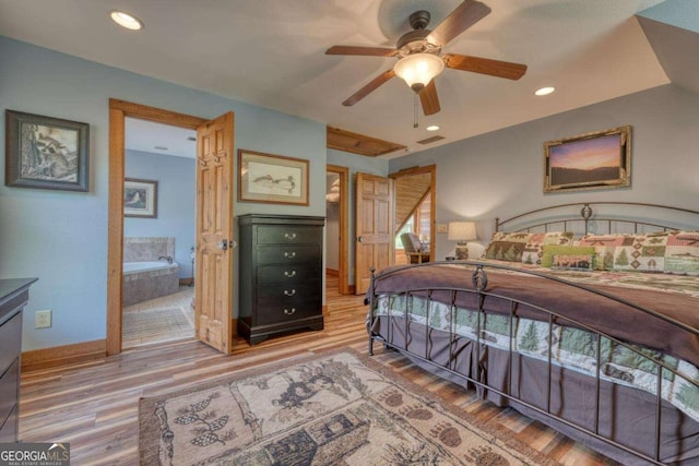 602 Mill Ridge Rd, Hiawassee, GA 30546 - bedroom featuring wood finished floors, recessed lighting, baseboards, and ceiling fan