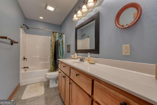 602 Mill Ridge Rd, Hiawassee, GA 30546 - bathroom featuring toilet, shower / bath combo with shower curtain, vanity, and baseboards
