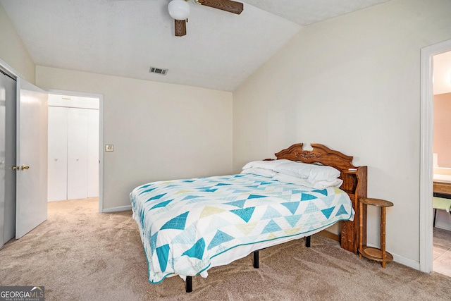 7847 Dogwood Way, Douglasville, GA 30134 - bedroom with carpet flooring, lofted ceiling, ceiling fan, ensuite bathroom, and baseboards