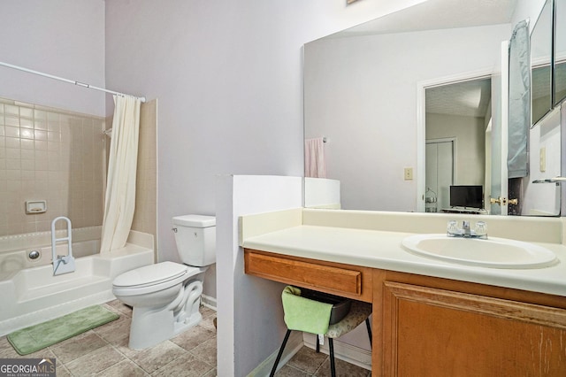 7847 Dogwood Way, Douglasville, GA 30134 - full bathroom featuring shower / bath combo, toilet, vanity, and tile patterned flooring