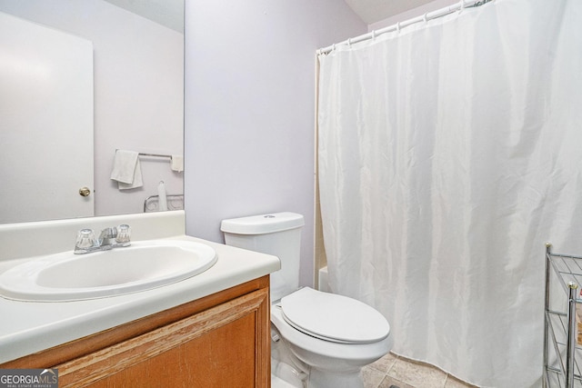 7847 Dogwood Way, Douglasville, GA 30134 - bathroom with vanity, toilet, and shower / bath combination with curtain