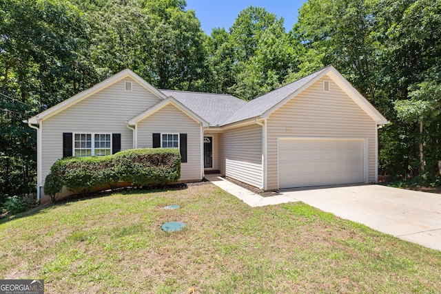 80 Corn Row Ct, Newnan, GA 30263 - ranch-style house featuring a garage, driveway, a front lawn, and a shingled roof