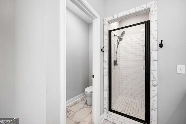 204 Dean Dr, Guyton, GA 31312 - full bath with a shower stall, marble finish flooring, toilet, and baseboards