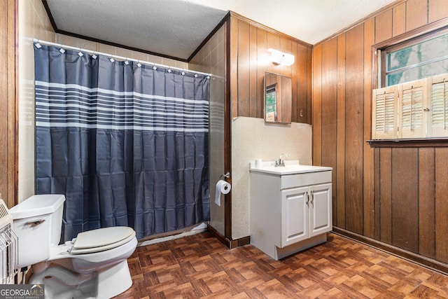 117 Chester Harris Dr, Dallas, GA 30132 - full bath with toilet, vanity, wood walls, and a shower with curtain