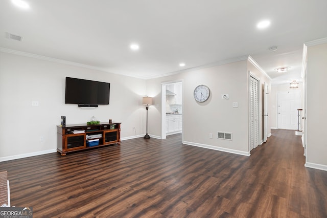 1223 Whitlock Ridge Dr SW, Marietta, GA 30064 - living room featuring dark wood-type flooring, ornamental molding, and recessed lighting