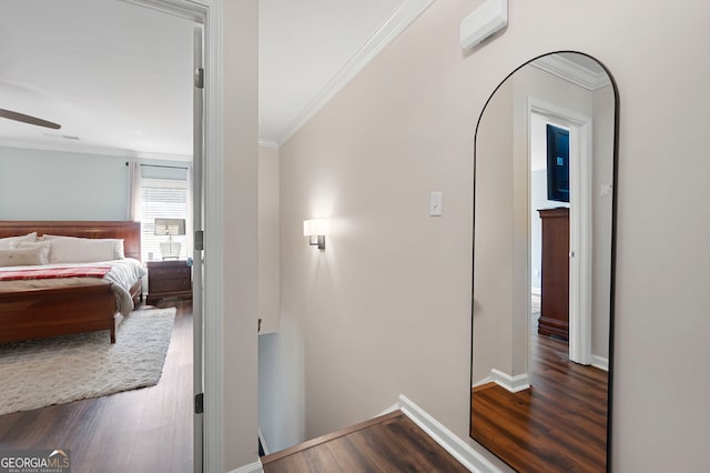 1223 Whitlock Ridge Dr SW, Marietta, GA 30064 - hallway with ornamental molding, dark wood-type flooring, and an upstairs landing