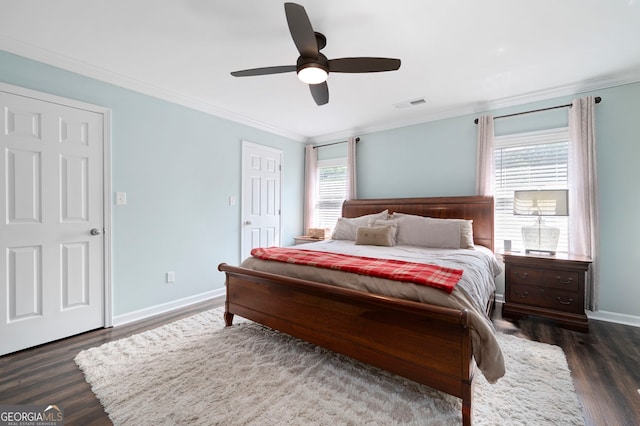 1223 Whitlock Ridge Dr SW, Marietta, GA 30064 - bedroom featuring ornamental molding, dark wood-style floors, and ceiling fan