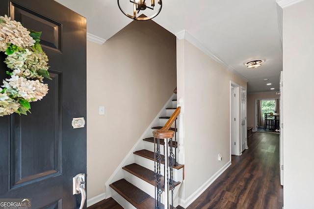 1223 Whitlock Ridge Dr SW, Marietta, GA 30064 - foyer featuring stairs, ornamental molding, wood finished floors, and a chandelier