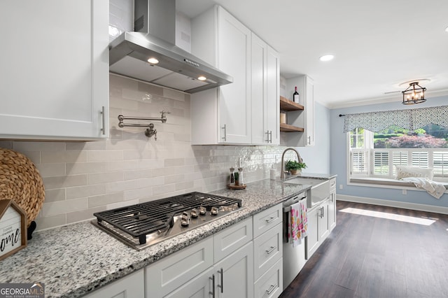 1223 Whitlock Ridge Dr SW, Marietta, GA 30064 - kitchen with wall chimney range hood, appliances with stainless steel finishes, white cabinetry, backsplash, and recessed lighting