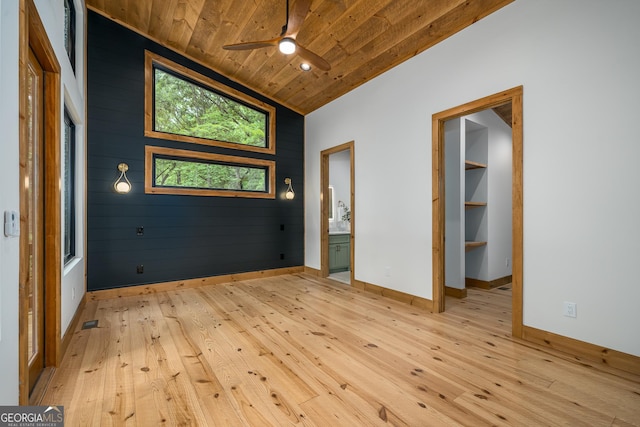221 Goldmine Rd, Morganton, GA 30560 - empty room with wooden ceiling, ceiling fan, light wood finished floors, lofted ceiling, and wooden walls