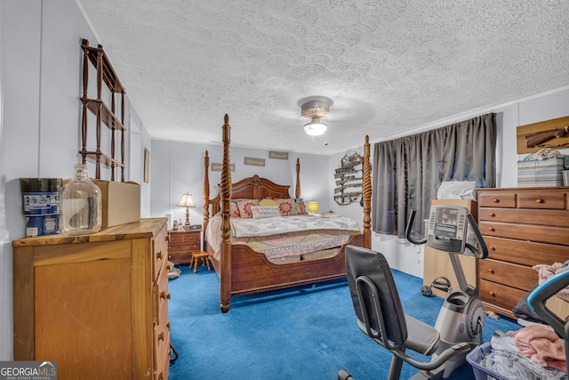 3085 Pea Ridge Rd, Cornelia, GA 30531 - carpeted bedroom featuring a textured ceiling and a ceiling fan
