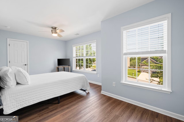 130 Bevington Ln, Woodstock, GA 30188 - bedroom featuring baseboards, wood finished floors, and ceiling fan