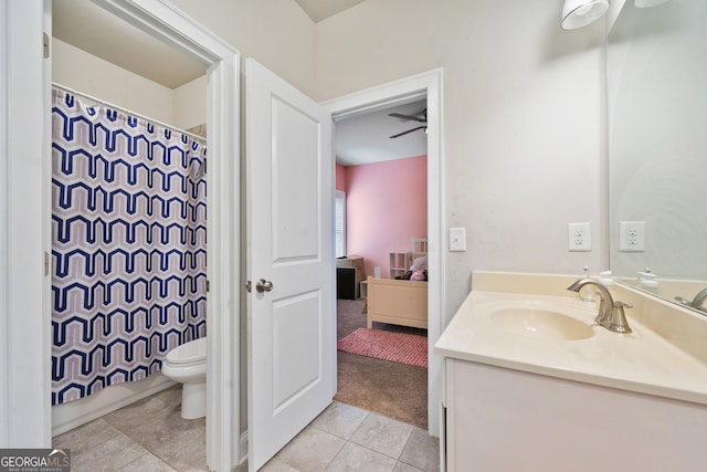 132 Shellbark Dr, Mcdonough, GA 30252 - ensuite bathroom featuring vanity, tile patterned floors, and curtained shower