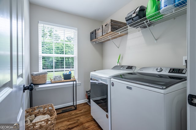 520 Campbell Rd, Cedartown, GA 30125 - washroom with independent washer and dryer, dark wood finished floors, and baseboards