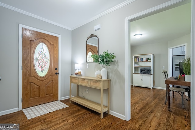 520 Campbell Rd, Cedartown, GA 30125 - foyer featuring dark wood-type flooring, crown molding, and baseboards
