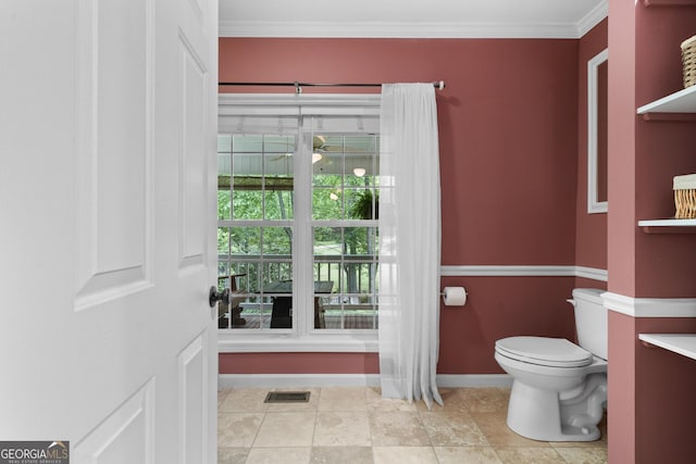 724 Fish Cove Rd, Blairsville, GA 30512 - bathroom with toilet, baseboards, and ornamental molding