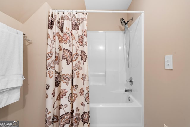 724 Fish Cove Rd, Blairsville, GA 30512 - bathroom featuring shower / bath combo with shower curtain