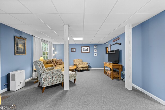 724 Fish Cove Rd, Blairsville, GA 30512 - carpeted living room featuring a drop ceiling and baseboards