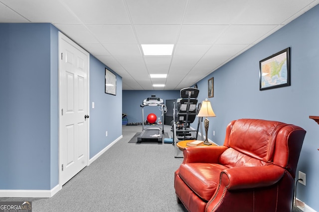 724 Fish Cove Rd, Blairsville, GA 30512 - exercise area with a paneled ceiling, carpet, and baseboards
