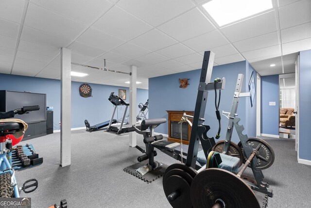 724 Fish Cove Rd, Blairsville, GA 30512 - workout area with a drop ceiling, baseboards, and carpet