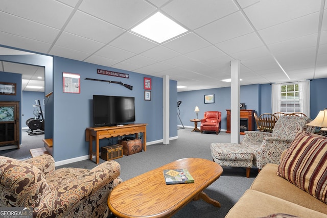 724 Fish Cove Rd, Blairsville, GA 30512 - living area featuring carpet floors, a drop ceiling, and baseboards