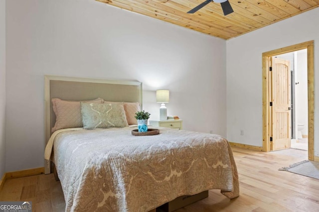 38 Friendly Ln, Mccaysville, GA 30555 - bedroom with wooden ceiling, baseboards, light wood-style flooring, and ceiling fan