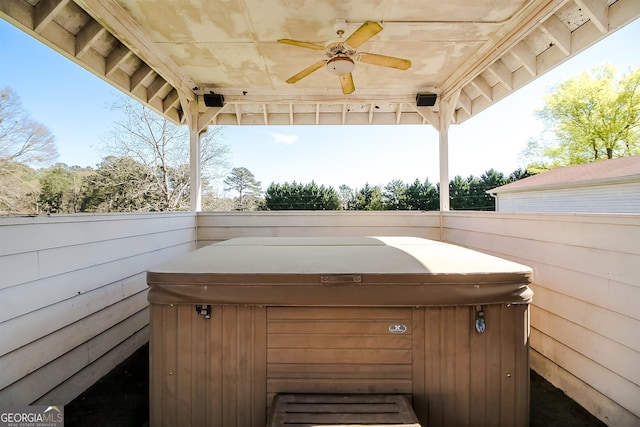 387 Colvin Dr, Locust Grove, GA 30248 - view of patio / terrace with a hot tub and a ceiling fan
