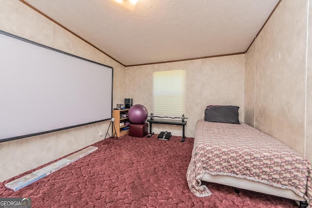 206 Briar Creek Way, Lizella, GA 31052 - bedroom with carpet, a textured ceiling, vaulted ceiling, and ornamental molding