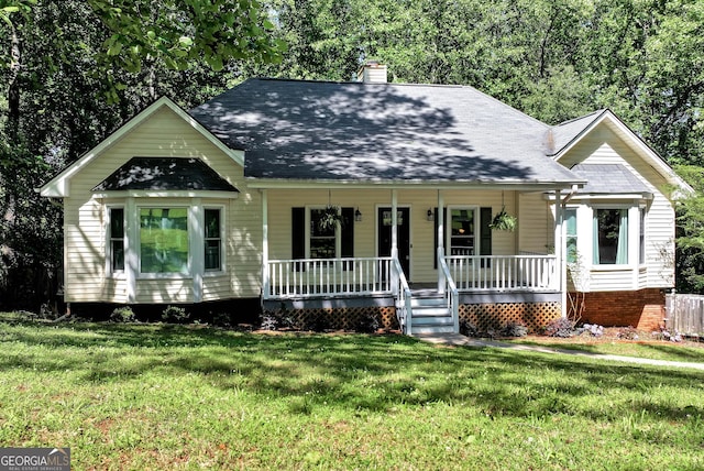 3908 Kilgore Falls Dr, Gainesville, GA 30507 - view of front of property featuring covered porch, a chimney, a front lawn, and a shingled roof