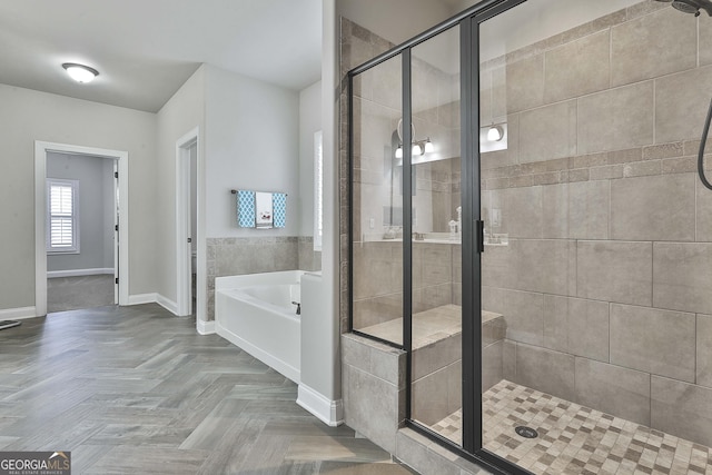 97 Senoya Ln, Senoia, GA 30276 - full bath with a bath, a stall shower, and baseboards