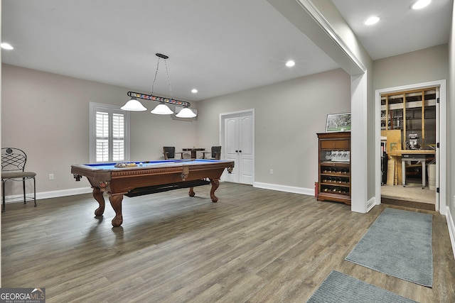 97 Senoya Ln, Senoia, GA 30276 - recreation room with wood finished floors, baseboards, billiards table, and recessed lighting