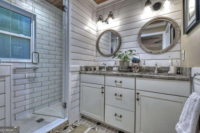 123 Old Fjord Rd, Blue Ridge, GA 30513 - bathroom featuring double vanity and a shower stall